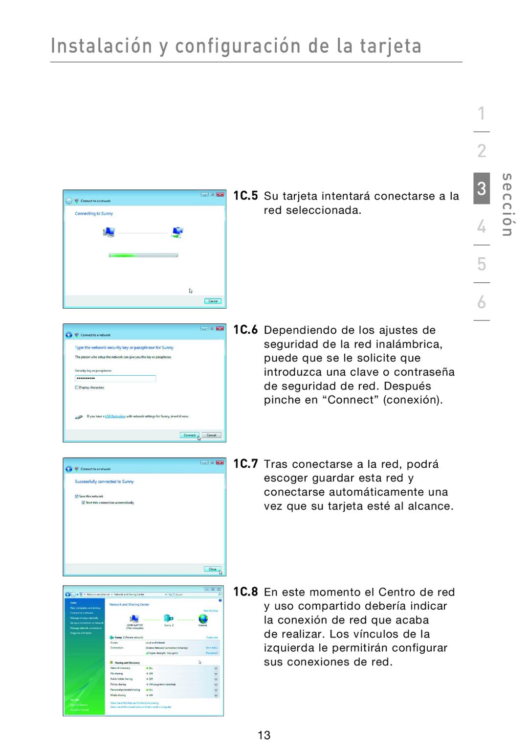 Belkin F5D9000 user manual Instalación y configuración de la tarjeta 