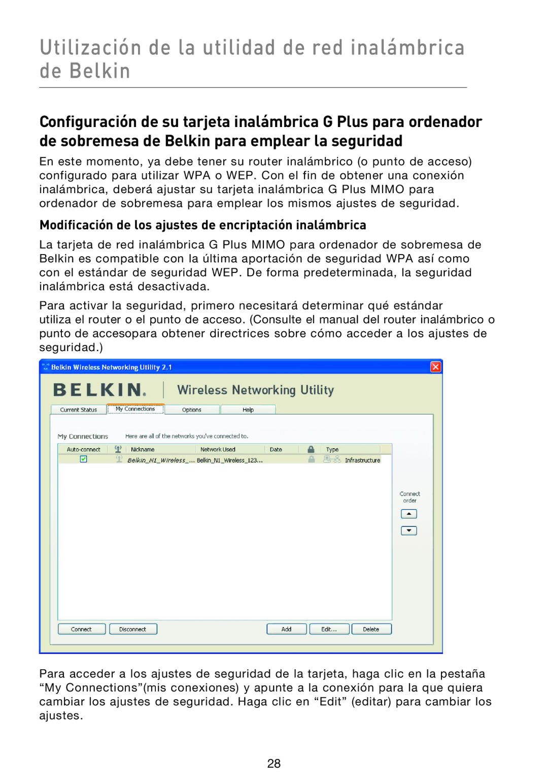 Belkin F5D9000 user manual Modificación de los ajustes de encriptación inalámbrica 