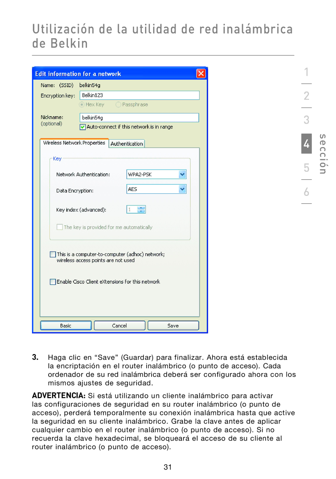 Belkin F5D9000 user manual Utilización de la utilidad de red inalámbrica de Belkin 