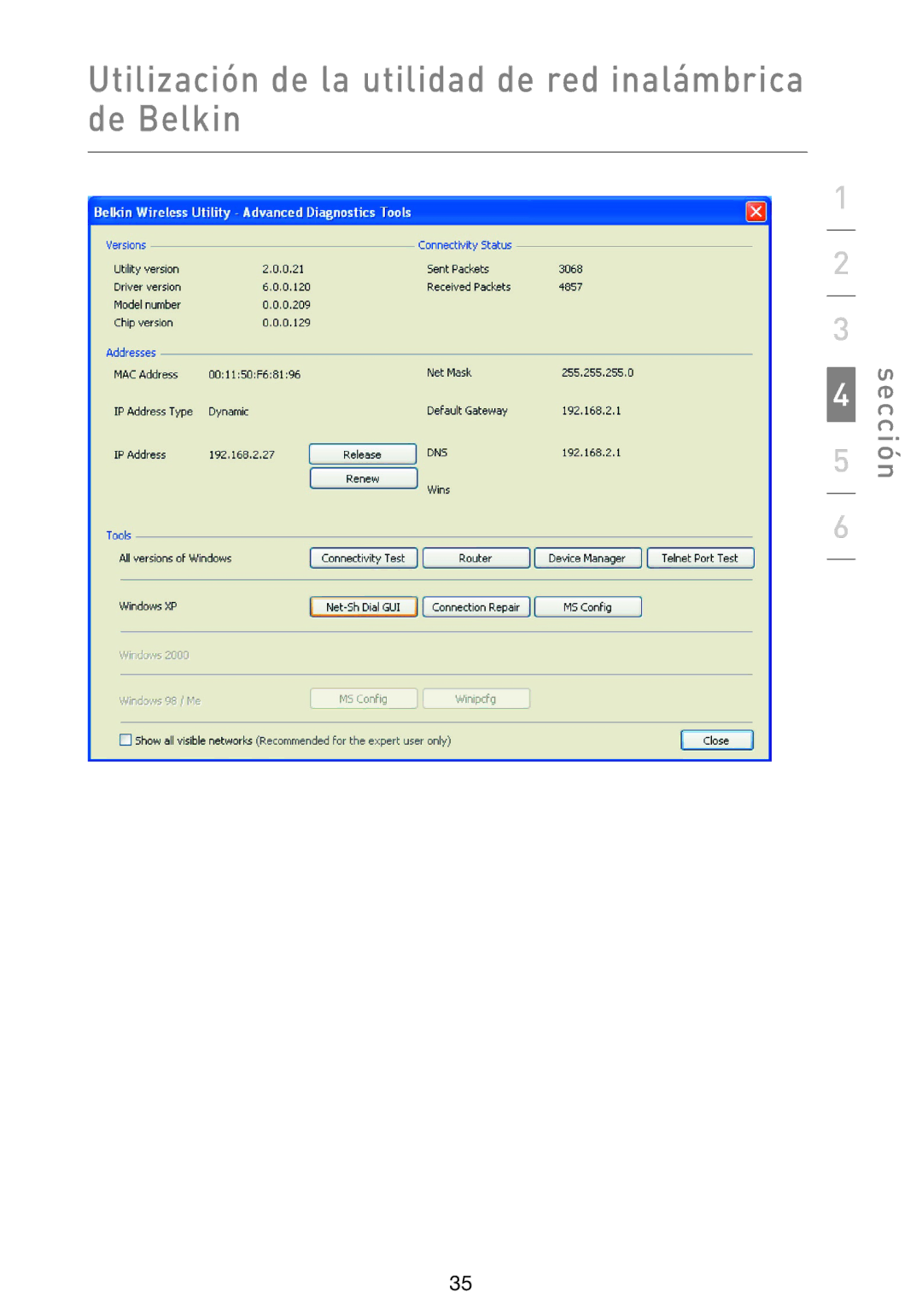 Belkin F5D9000 user manual Utilización de la utilidad de red inalámbrica de Belkin 