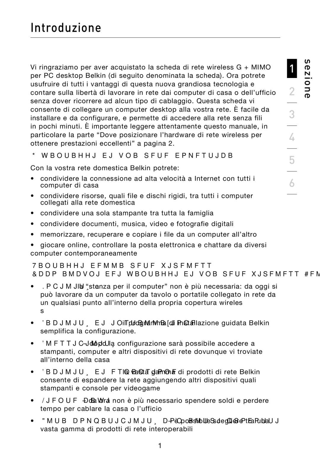 Belkin F5D9000 user manual Introduzione, Vantaggi di una rete domestica 