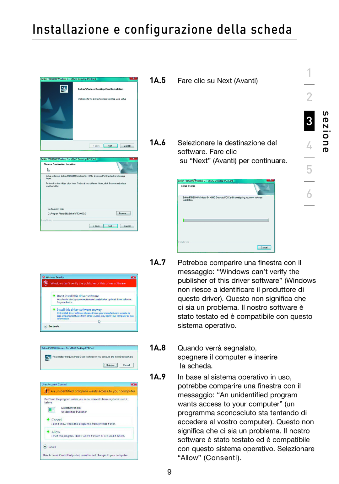 Belkin F5D9000 user manual Sezione 