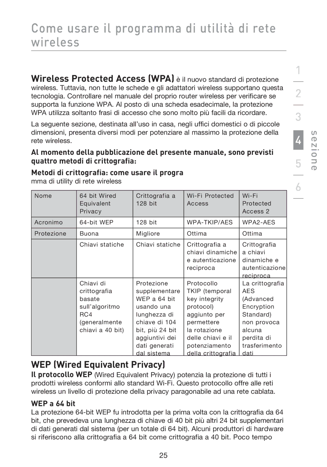 Belkin F5D9000 user manual WEP a 64 bit, Mma di utility di rete wireless 