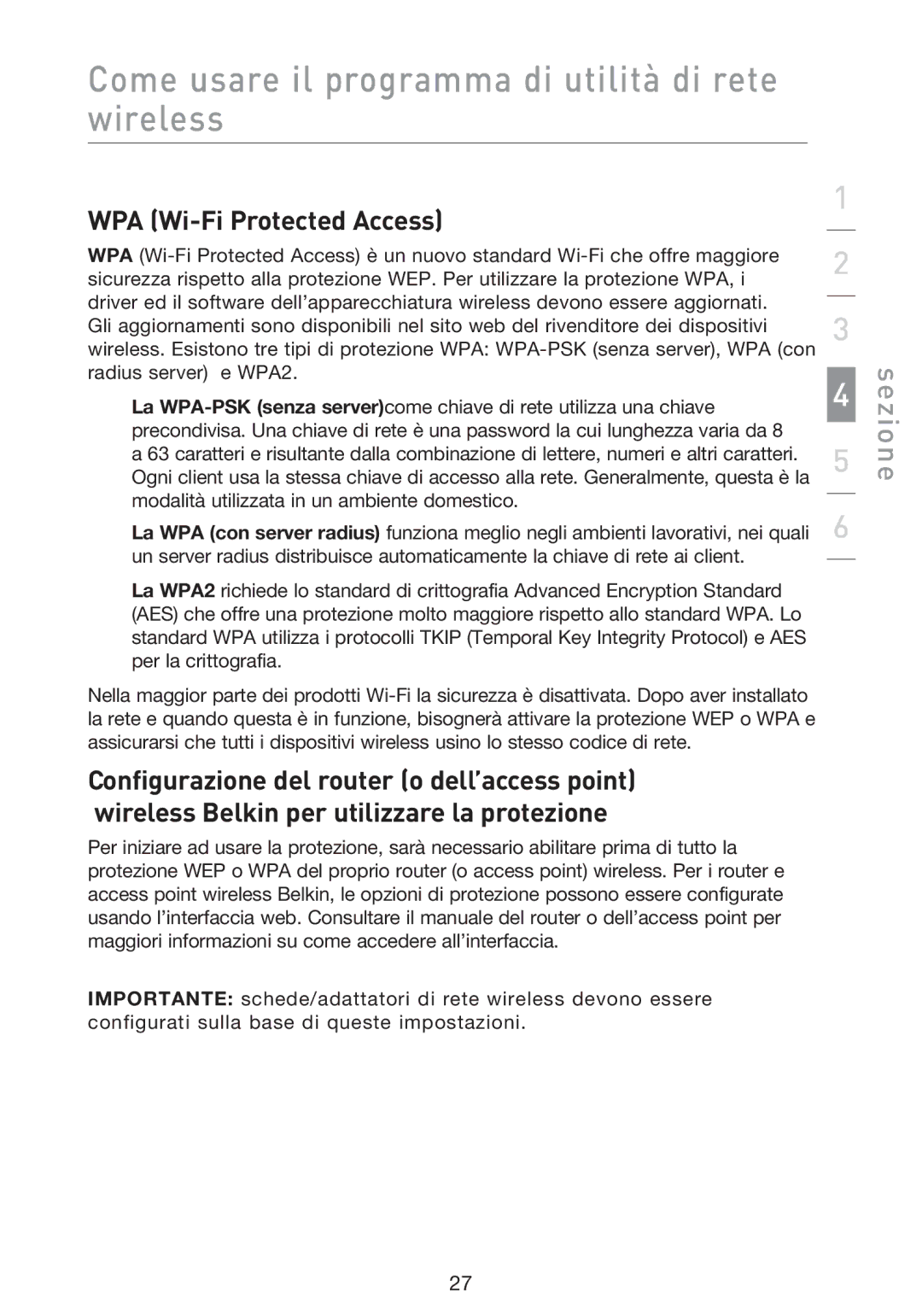 Belkin F5D9000 user manual WPA Wi-Fi Protected Access 