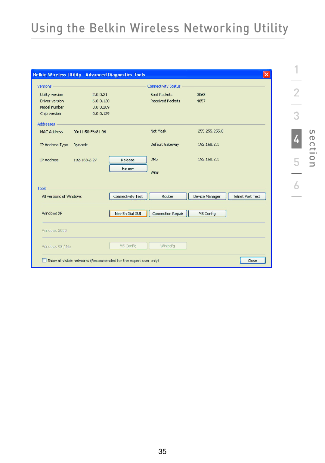 Belkin F5D9000 user manual Using the Belkin Wireless Networking Utility 