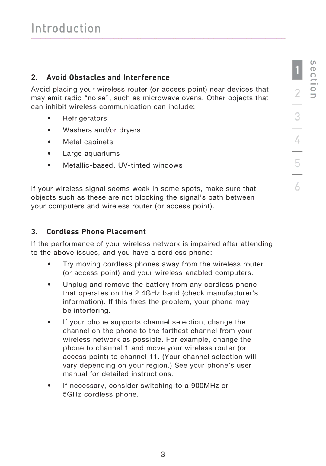 Belkin F5D9000 user manual Avoid Obstacles and Interference, Cordless Phone Placement 