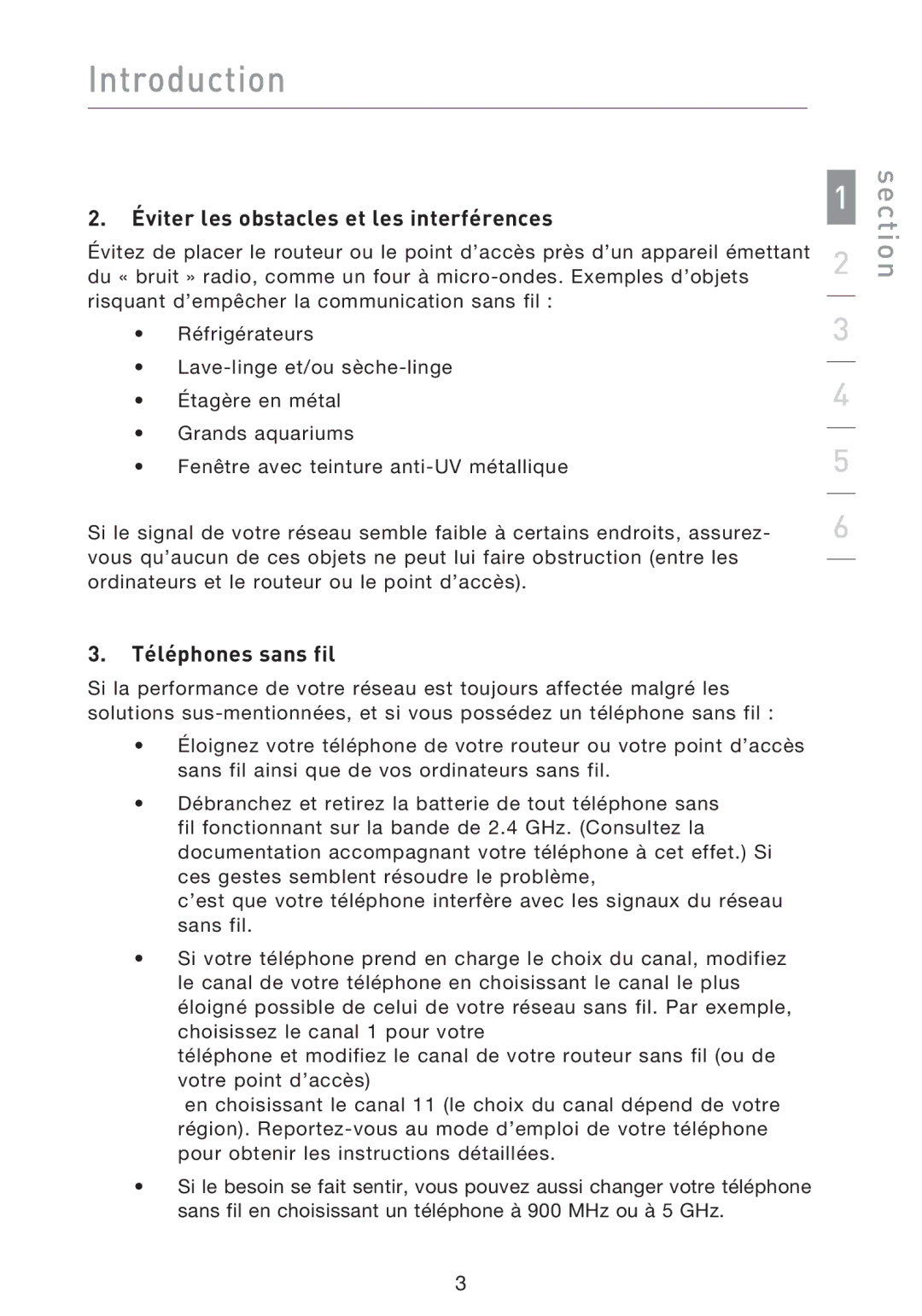 Belkin F5D9000 user manual Éviter les obstacles et les interférences, Téléphones sans fil 