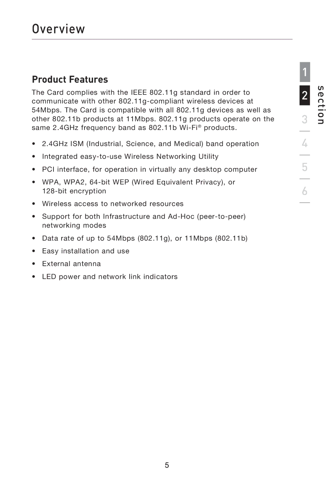 Belkin F5D9000 user manual Overview, Product Features 