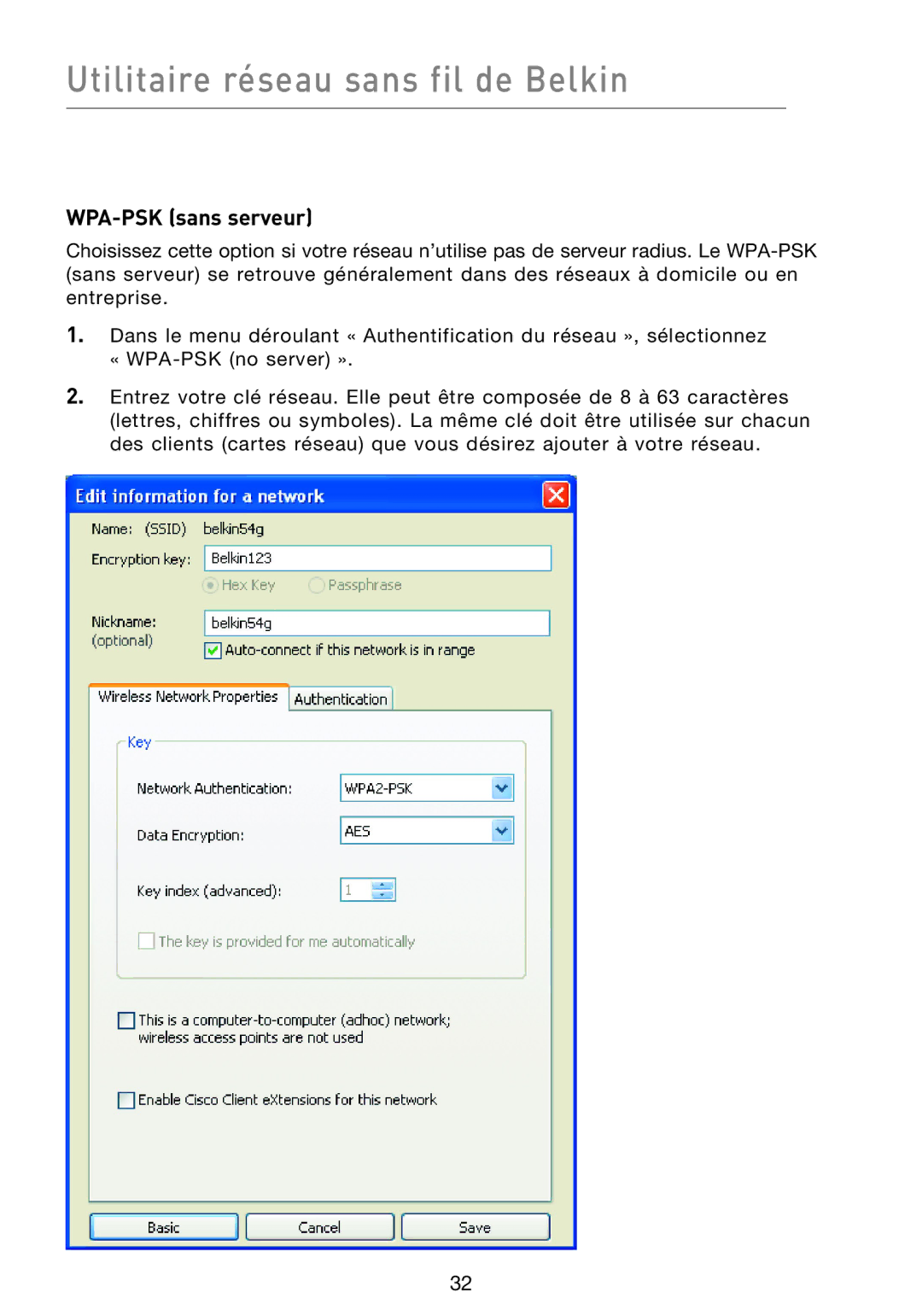 Belkin F5D9000 user manual WPA-PSK sans serveur 