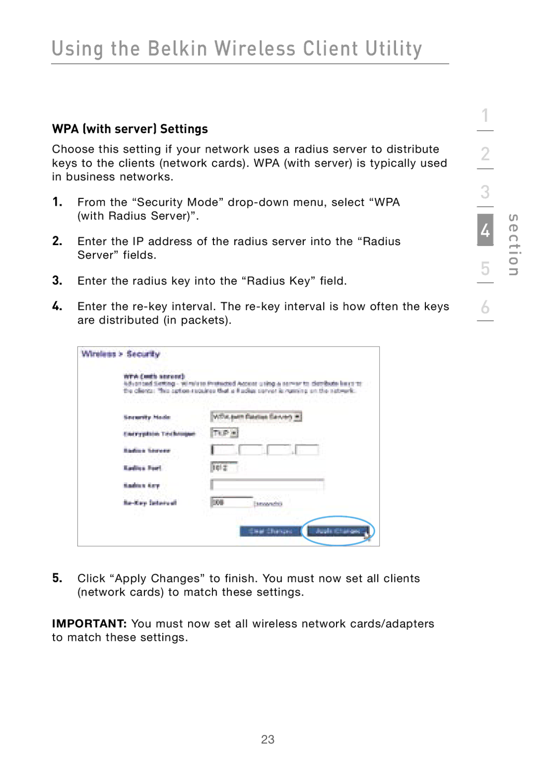 Belkin F5D9010 user manual WPA with server Settings 