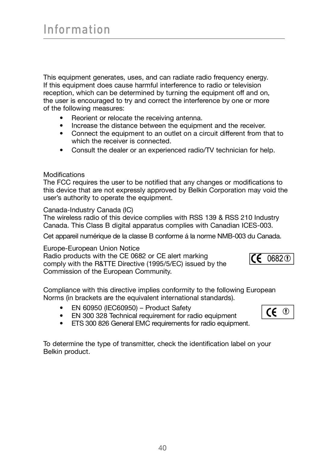 Belkin F5D9010 user manual Information 