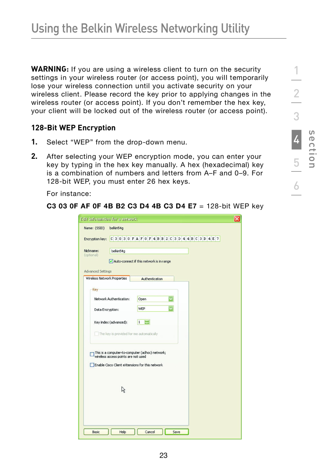 Belkin F5D9050 user manual Bit WEP Encryption, Using the Belkin Wireless Networking Utility, section 