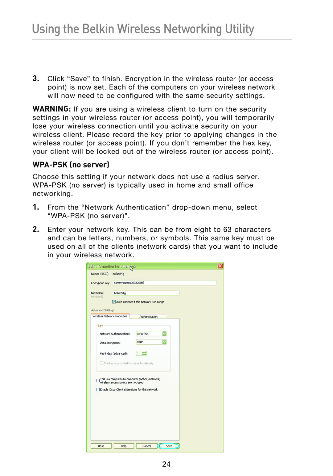 Belkin F5D9050 user manual WPA-PSK no server 