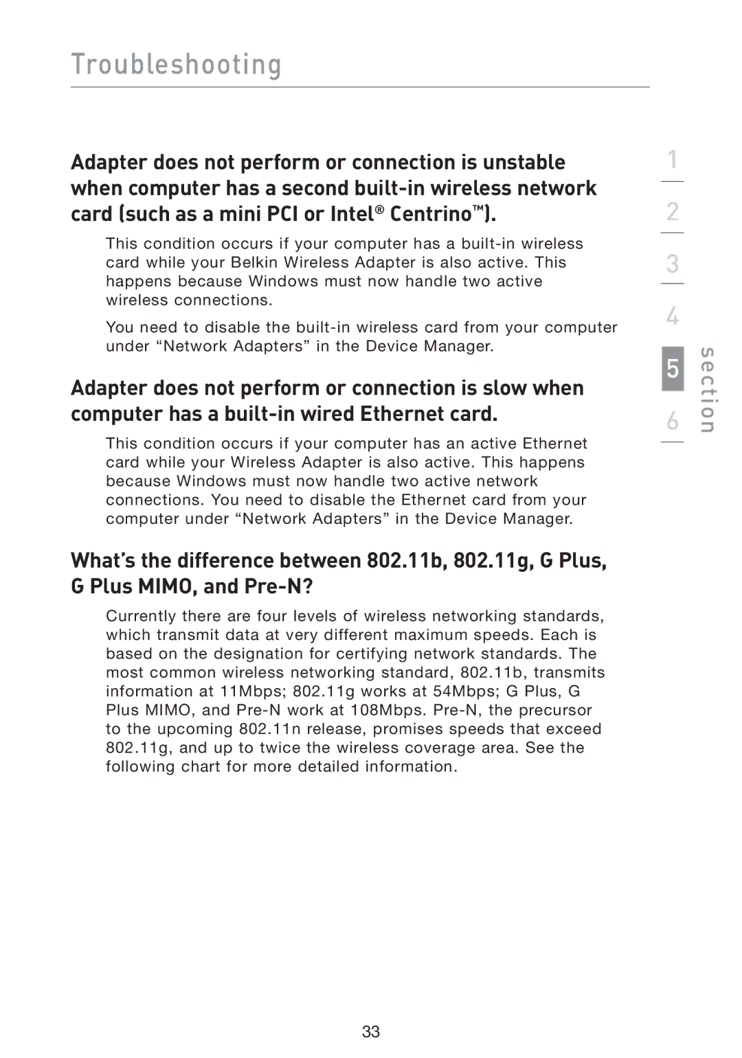 Belkin F5D9050 user manual Troubleshooting 