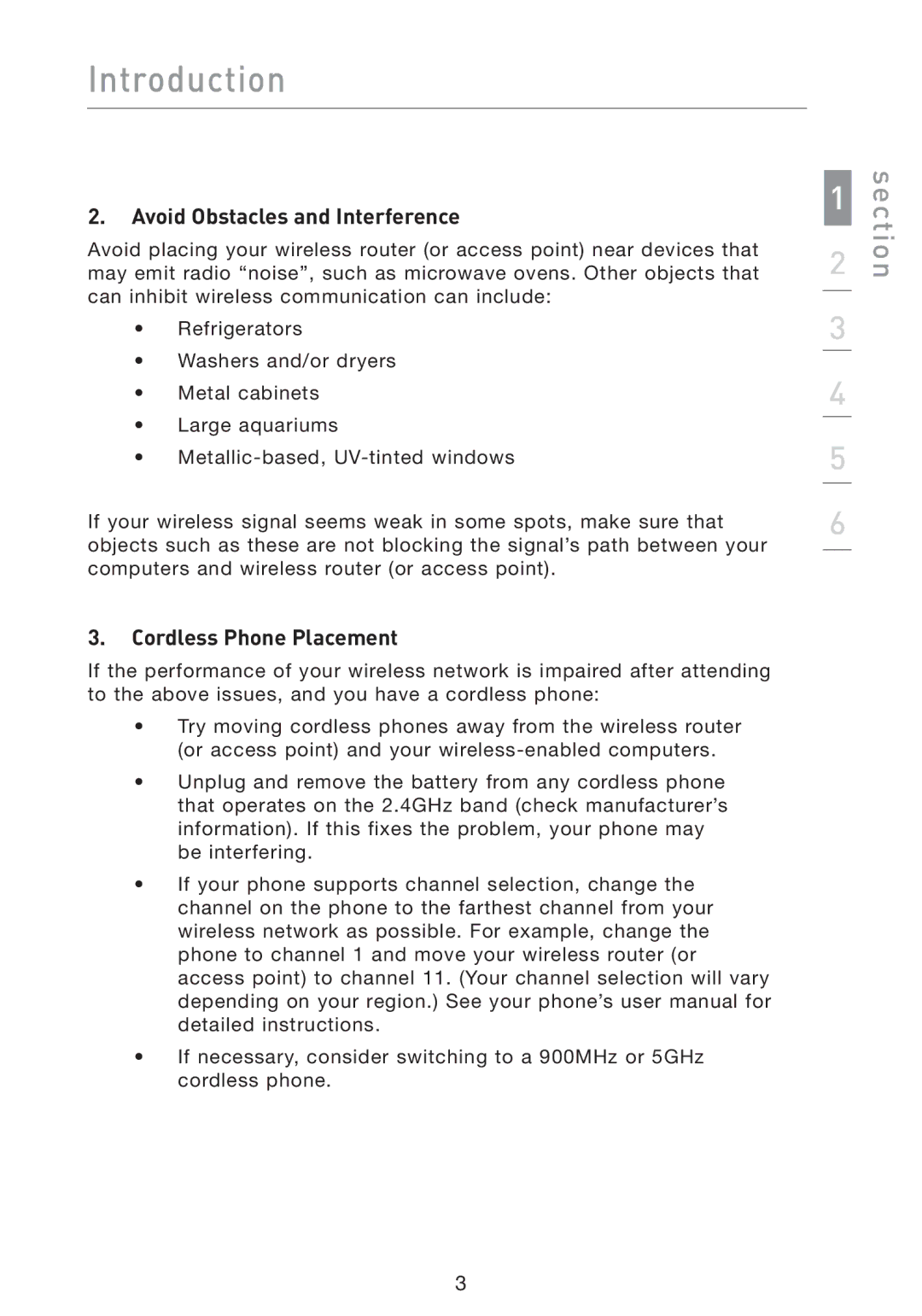 Belkin F5D9050 user manual Avoid Obstacles and Interference, Cordless Phone Placement 