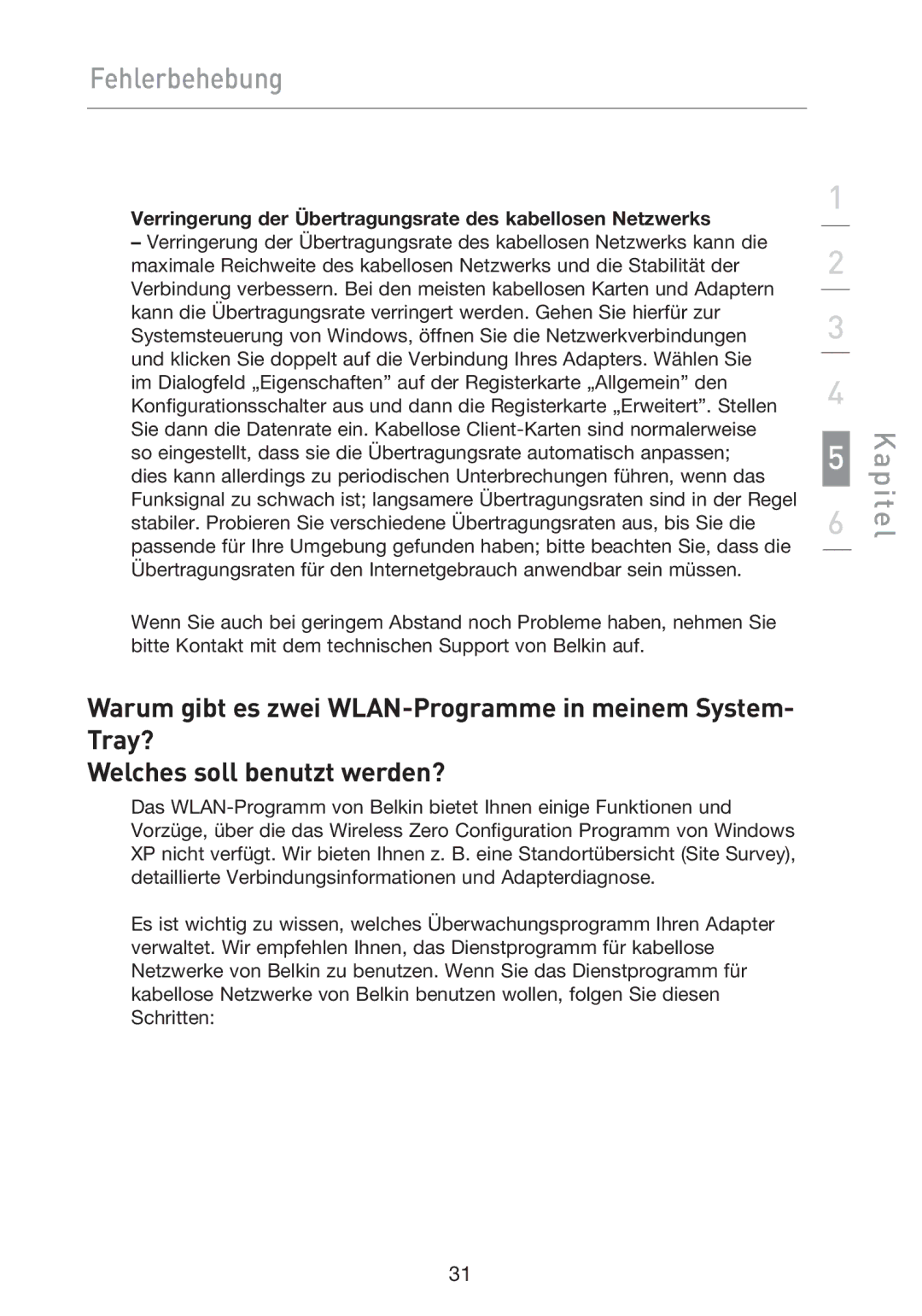 Belkin F5D9050UK user manual Verringerung der Übertragungsrate des kabellosen Netzwerks 