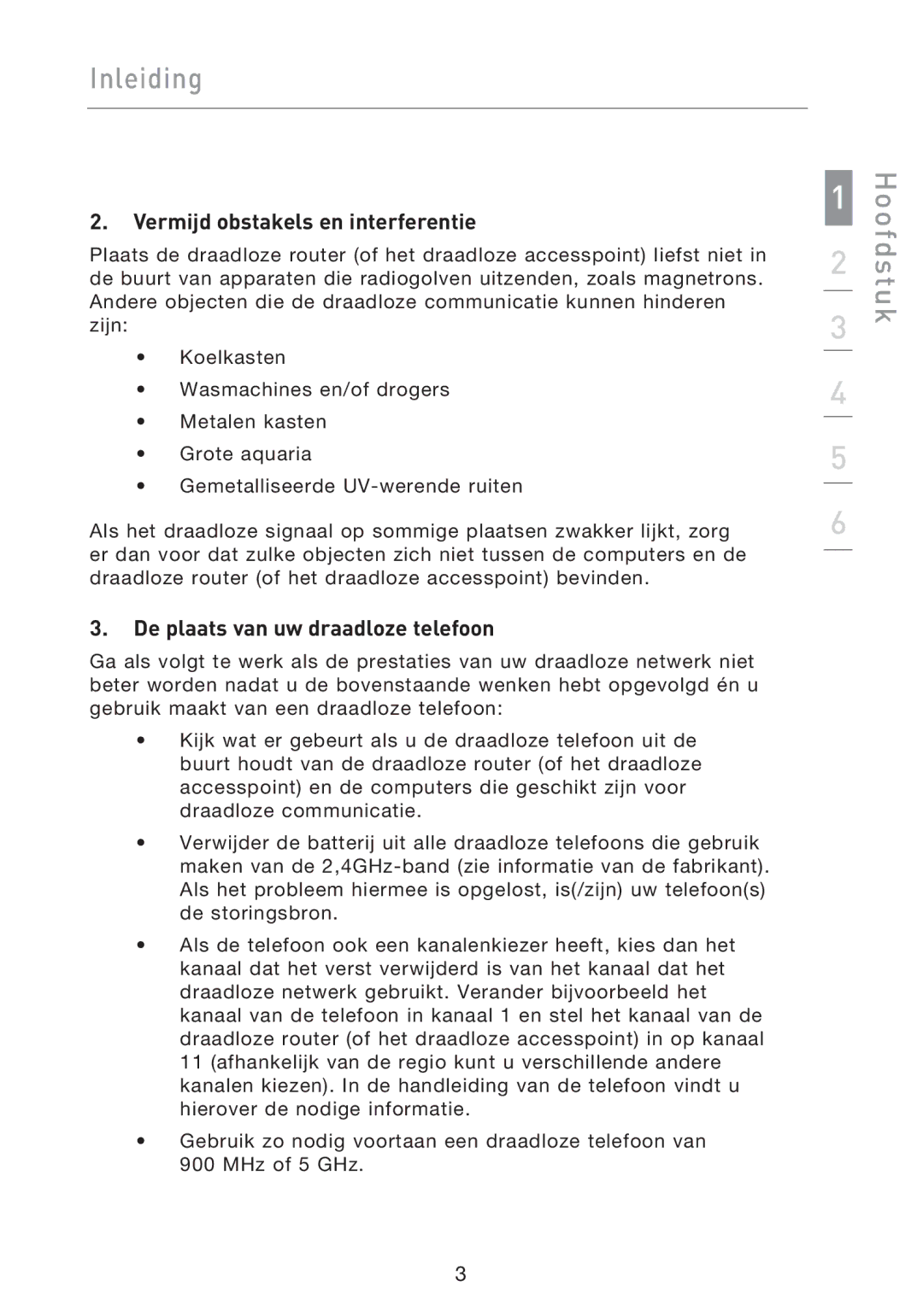 Belkin F5D9050UK user manual Hoofdstuk, Vermijd obstakels en interferentie, De plaats van uw draadloze telefoon 