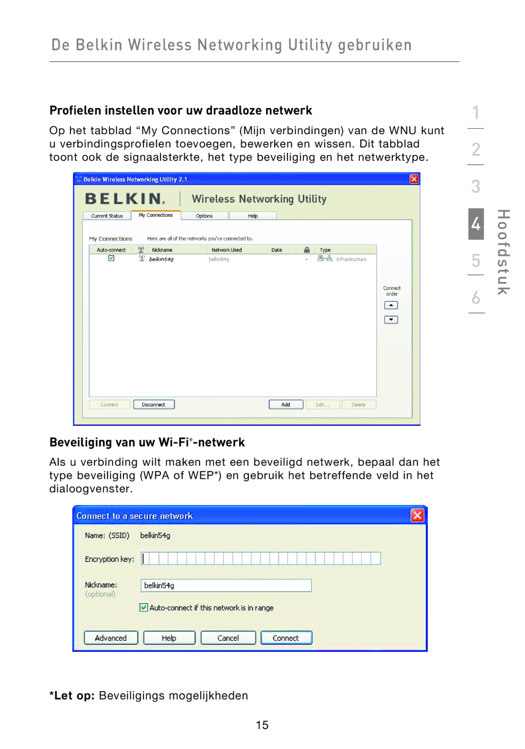 Belkin F5D9050UK user manual Profielen instellen voor uw draadloze netwerk, Beveiliging van uw Wi-Fi-netwerk 