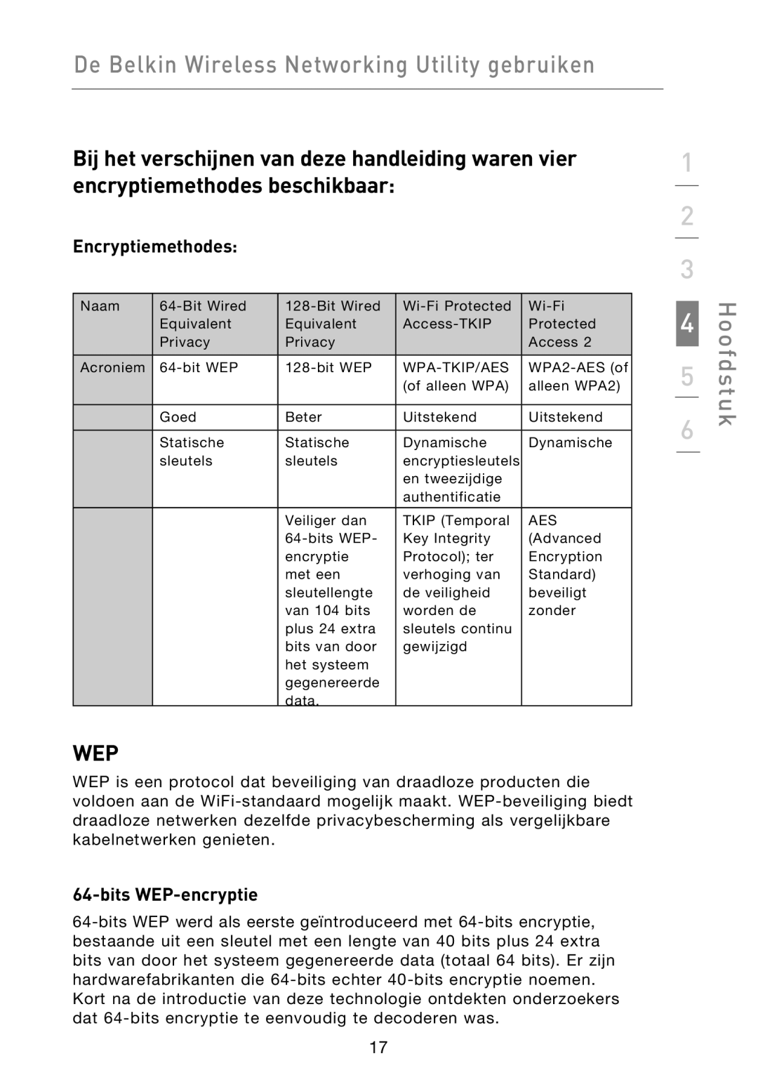 Belkin F5D9050UK user manual Encryptiemethodes, Bits WEP-encryptie 