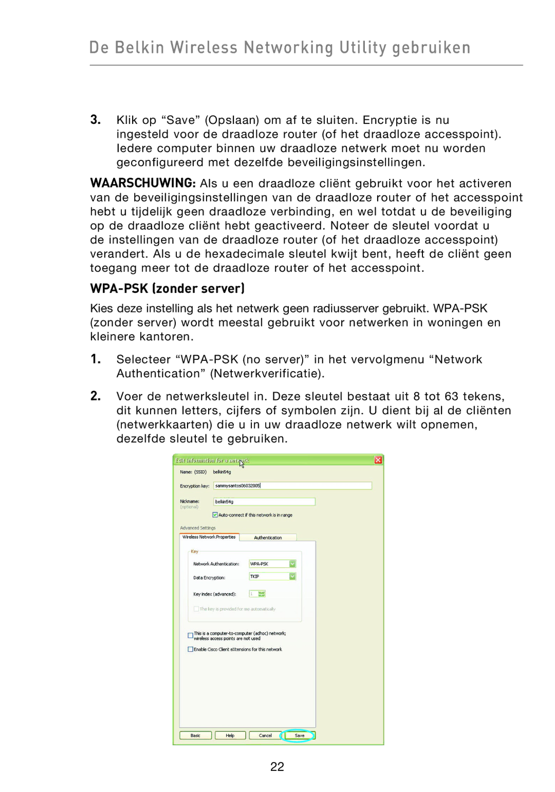 Belkin F5D9050UK user manual WPA-PSK zonder server 