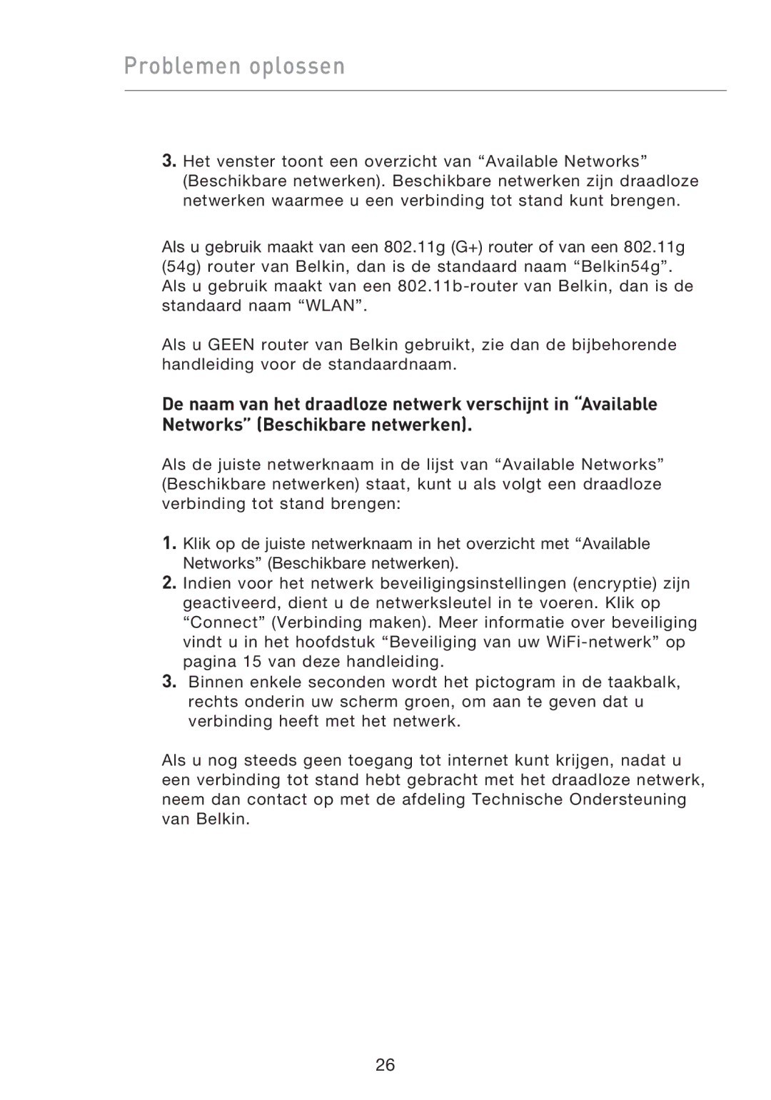 Belkin F5D9050UK user manual Problemen oplossen 