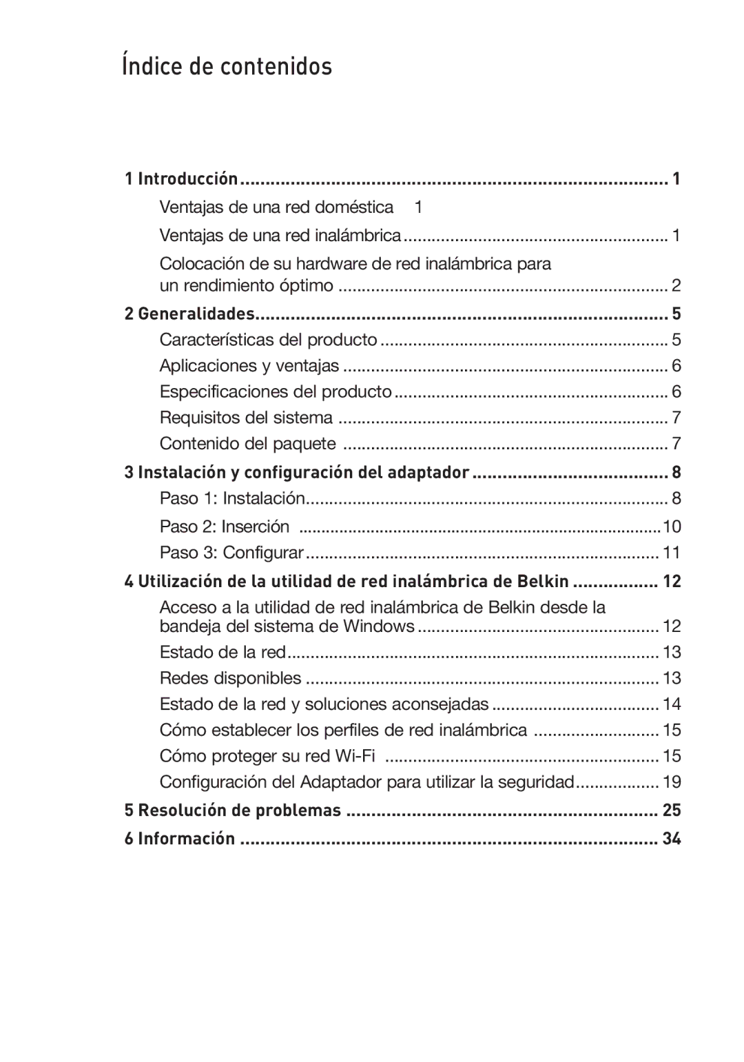 Belkin F5D9050UK user manual Introducción, Generalidades, Instalación y configuración del adaptador 