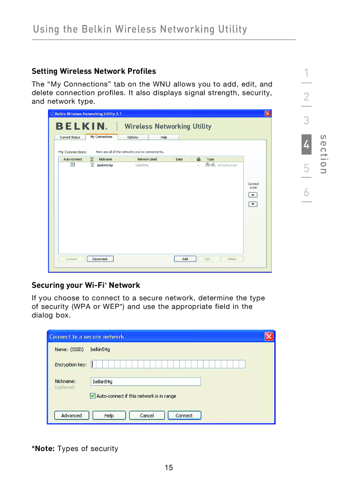 Belkin F5D9050UK user manual Setting Wireless Network Profiles, Securing your Wi-FiNetwork 