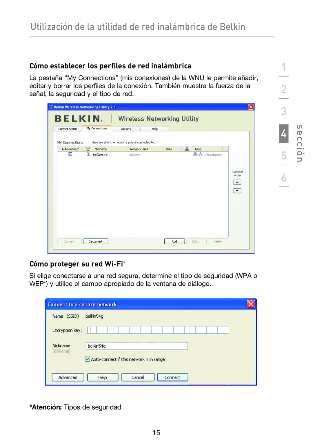 Belkin F5D9050UK user manual Cómo establecer los perfiles de red inalámbrica, Cómo proteger su red Wi-Fi 