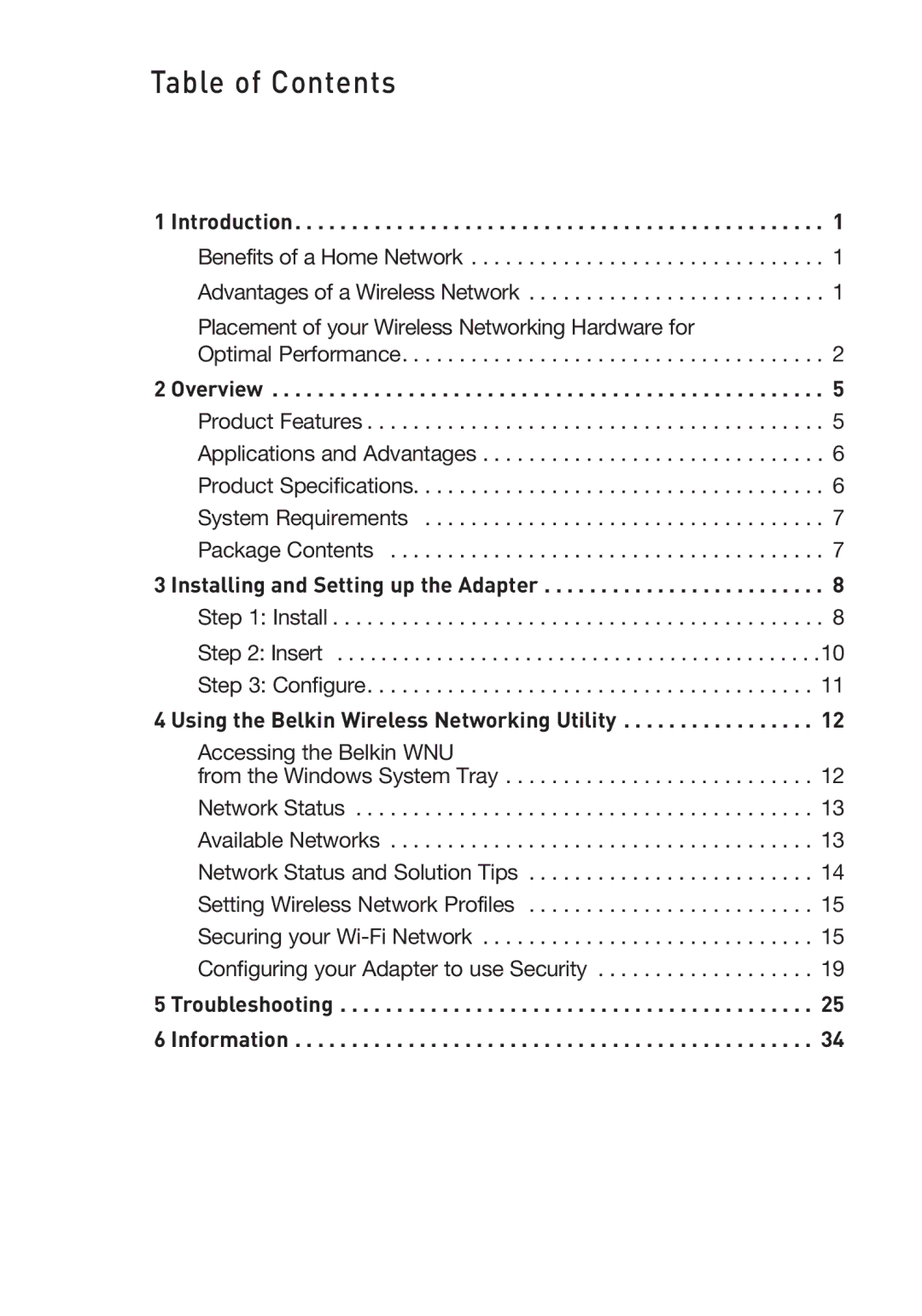 Belkin F5D9050UK user manual Table of Contents 