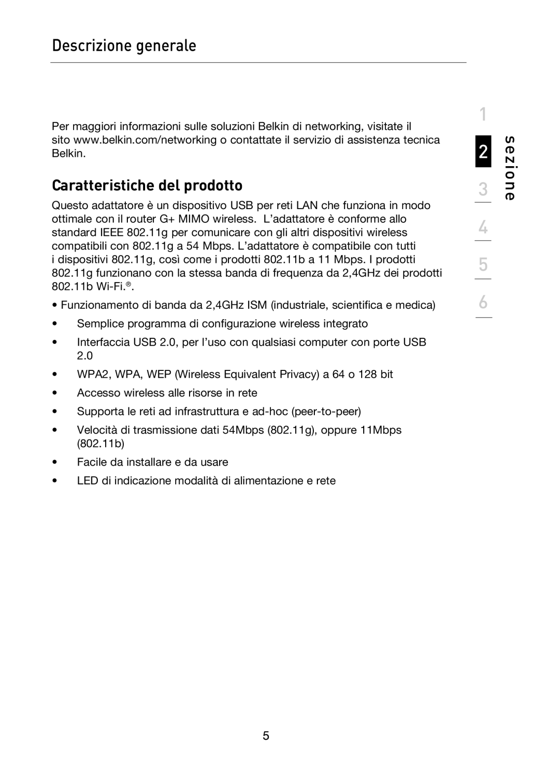 Belkin F5D9050UK user manual Descrizione generale, Caratteristiche del prodotto 