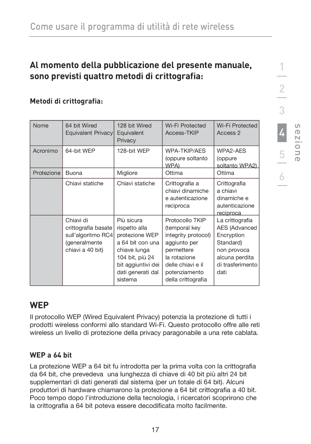 Belkin F5D9050UK user manual Metodi di crittografia, WEP a 64 bit 