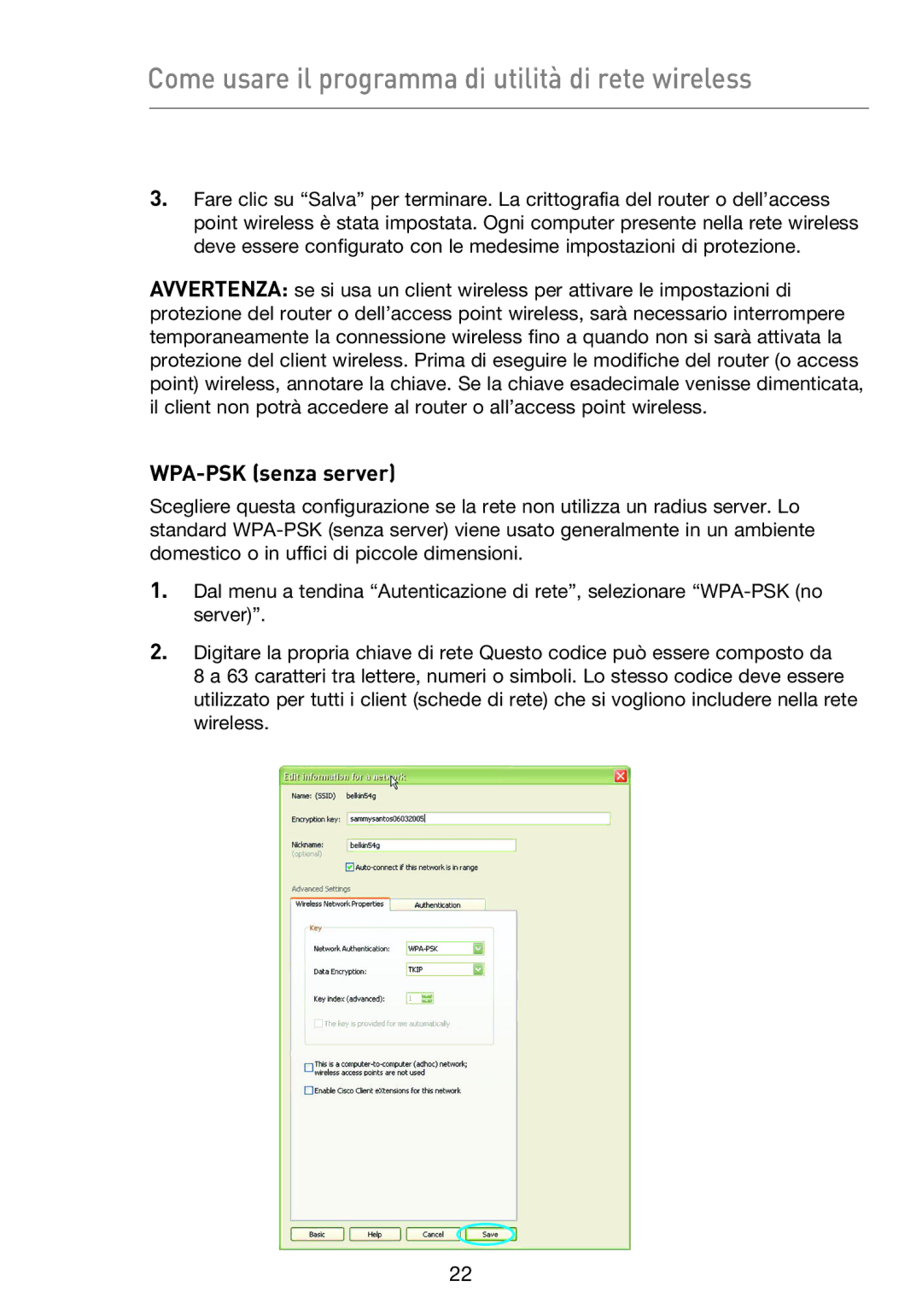 Belkin F5D9050UK user manual WPA-PSK senza server 