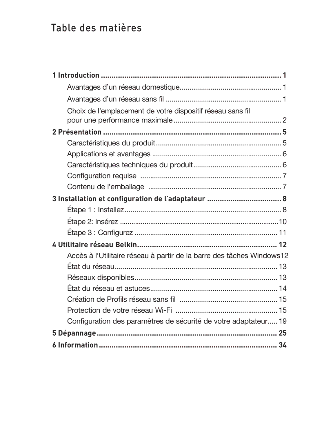 Belkin F5D9050UK user manual Présentation, Installation et configuration de l’adaptateur, Utilitaire réseau Belkin 