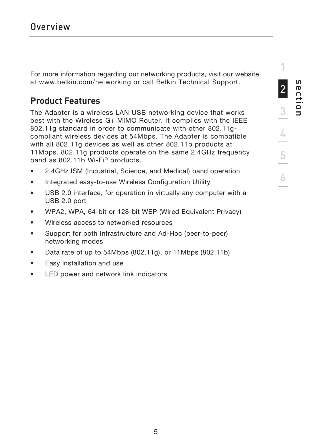 Belkin F5D9050UK user manual Overview, Product Features 