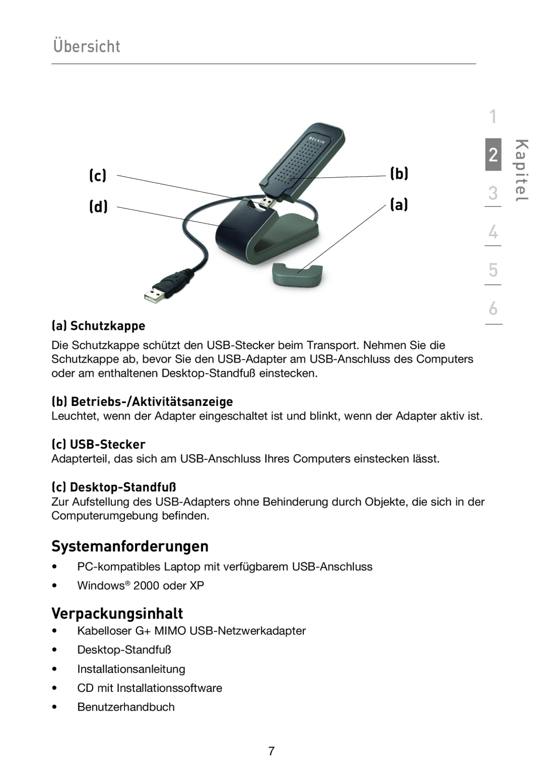 Belkin F5D9050UK user manual Systemanforderungen, Verpackungsinhalt 