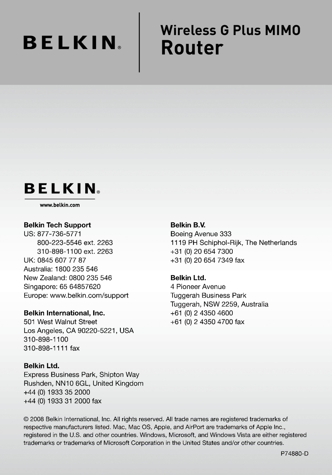 Belkin F5D9230-4 user manual Router 