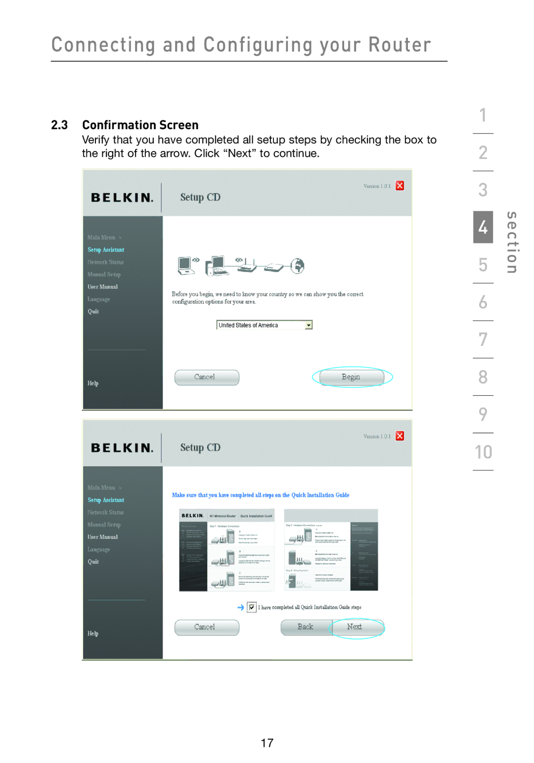 Belkin F5D9230-4 user manual Confirmation Screen 