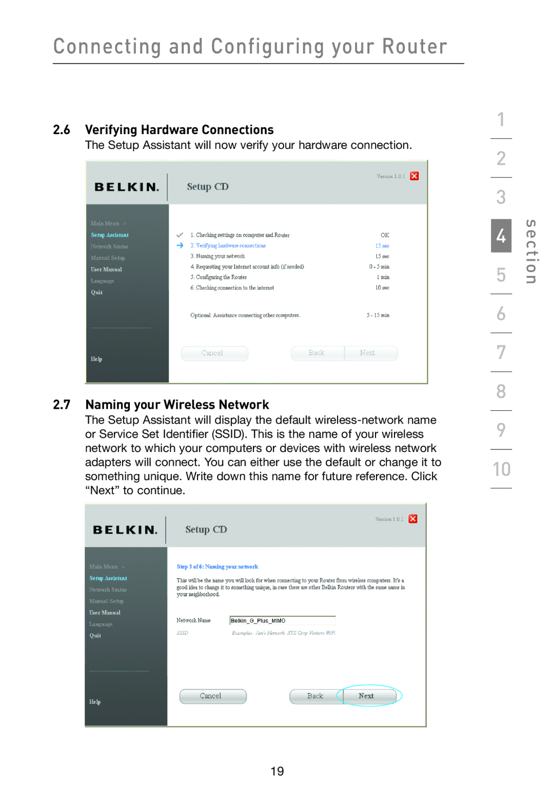 Belkin F5D9230-4 user manual Verifying Hardware Connections, Naming your Wireless Network 