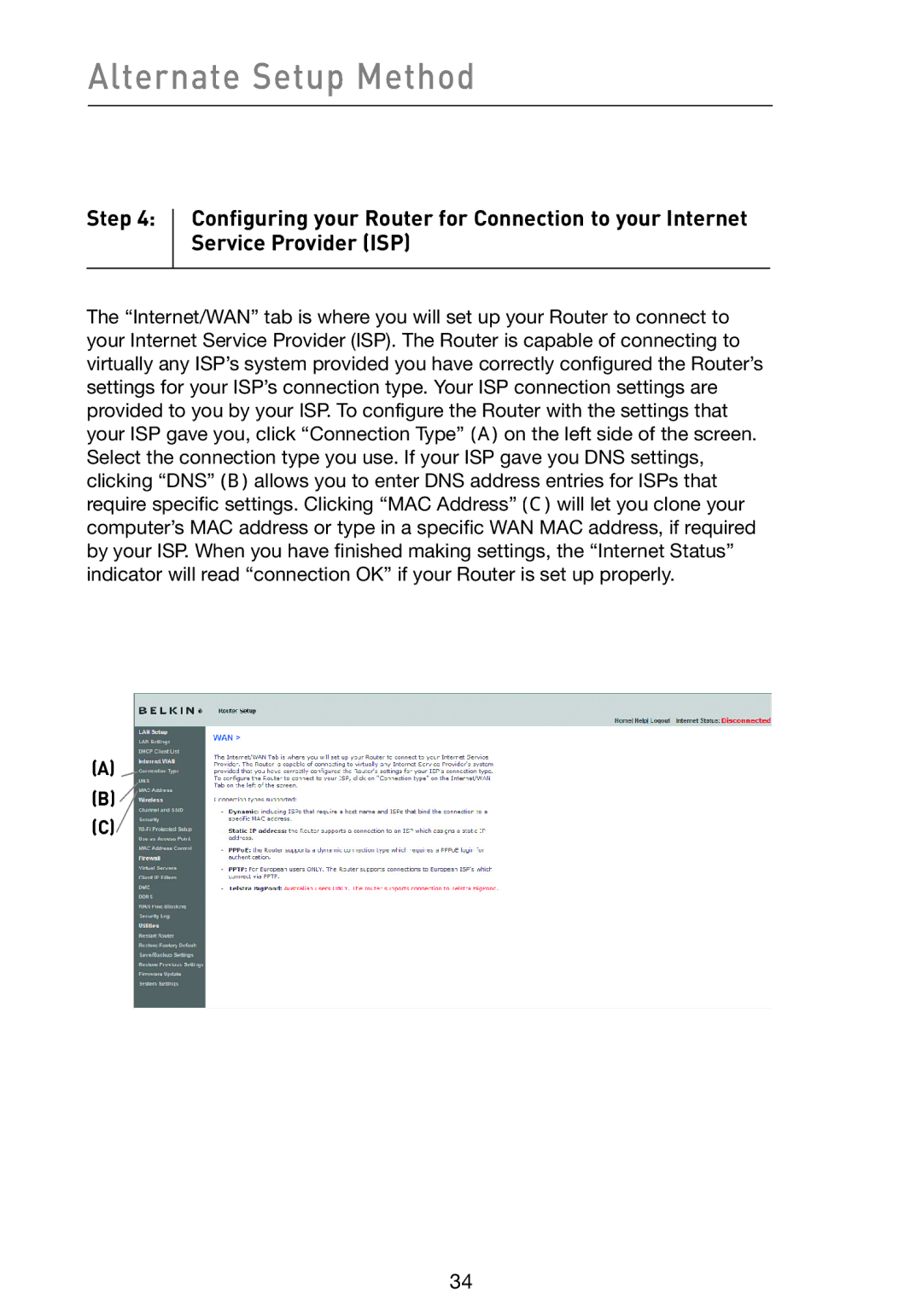 Belkin F5D9230-4 user manual Alternate Setup Method 