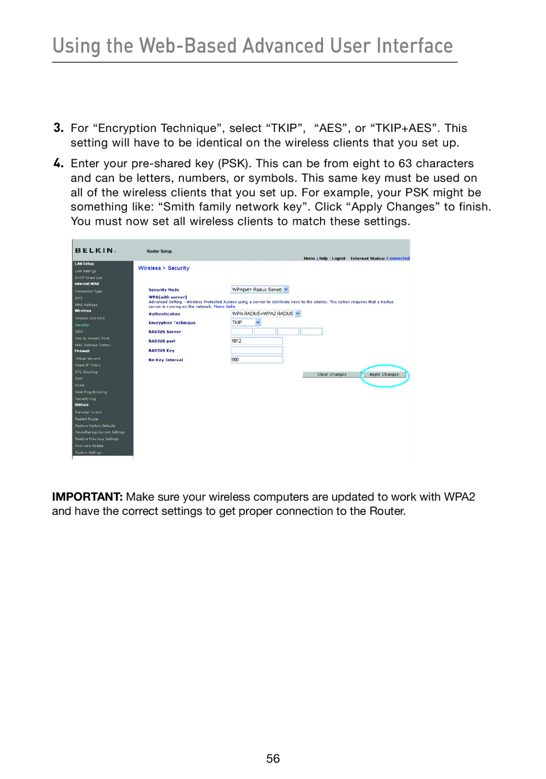 Belkin F5D9230-4 user manual Using the Web-Based Advanced User Interface 