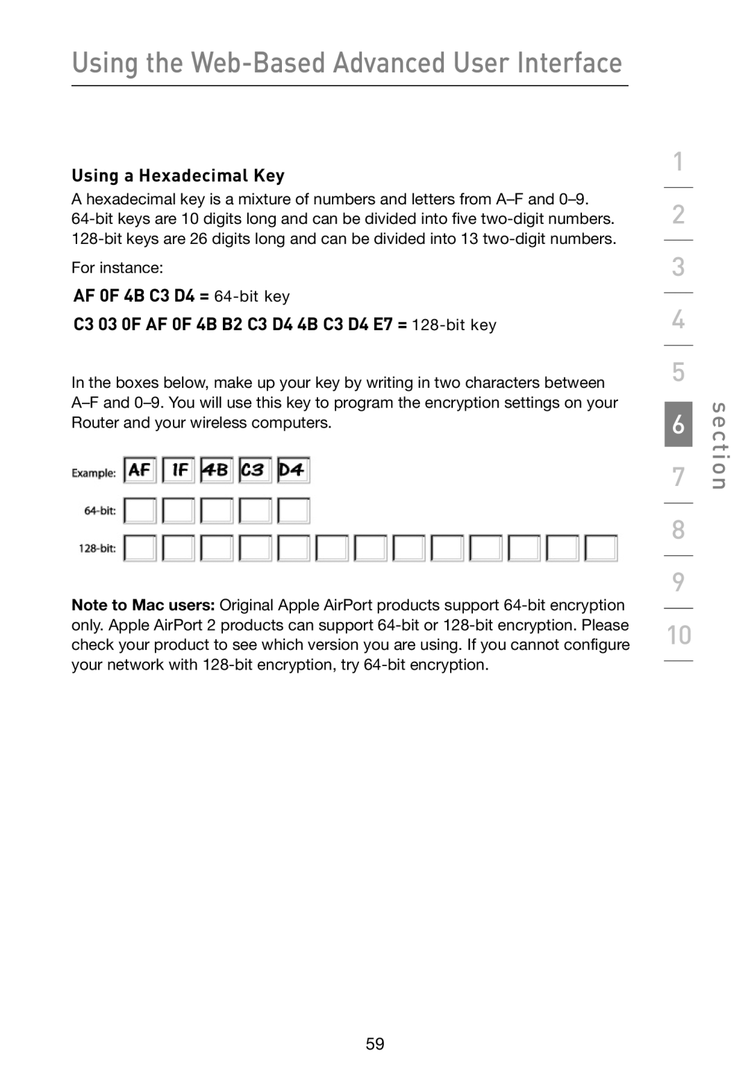 Belkin F5D9230-4 user manual Using a Hexadecimal Key 