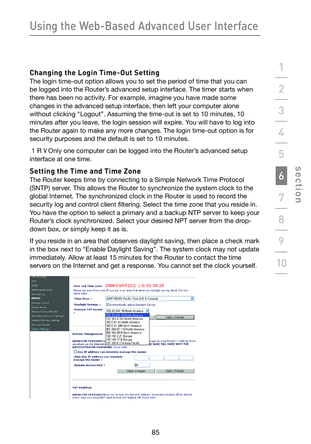 Belkin F5D9230-4 user manual Changing the Login Time-Out Setting, Setting the Time and Time Zone 