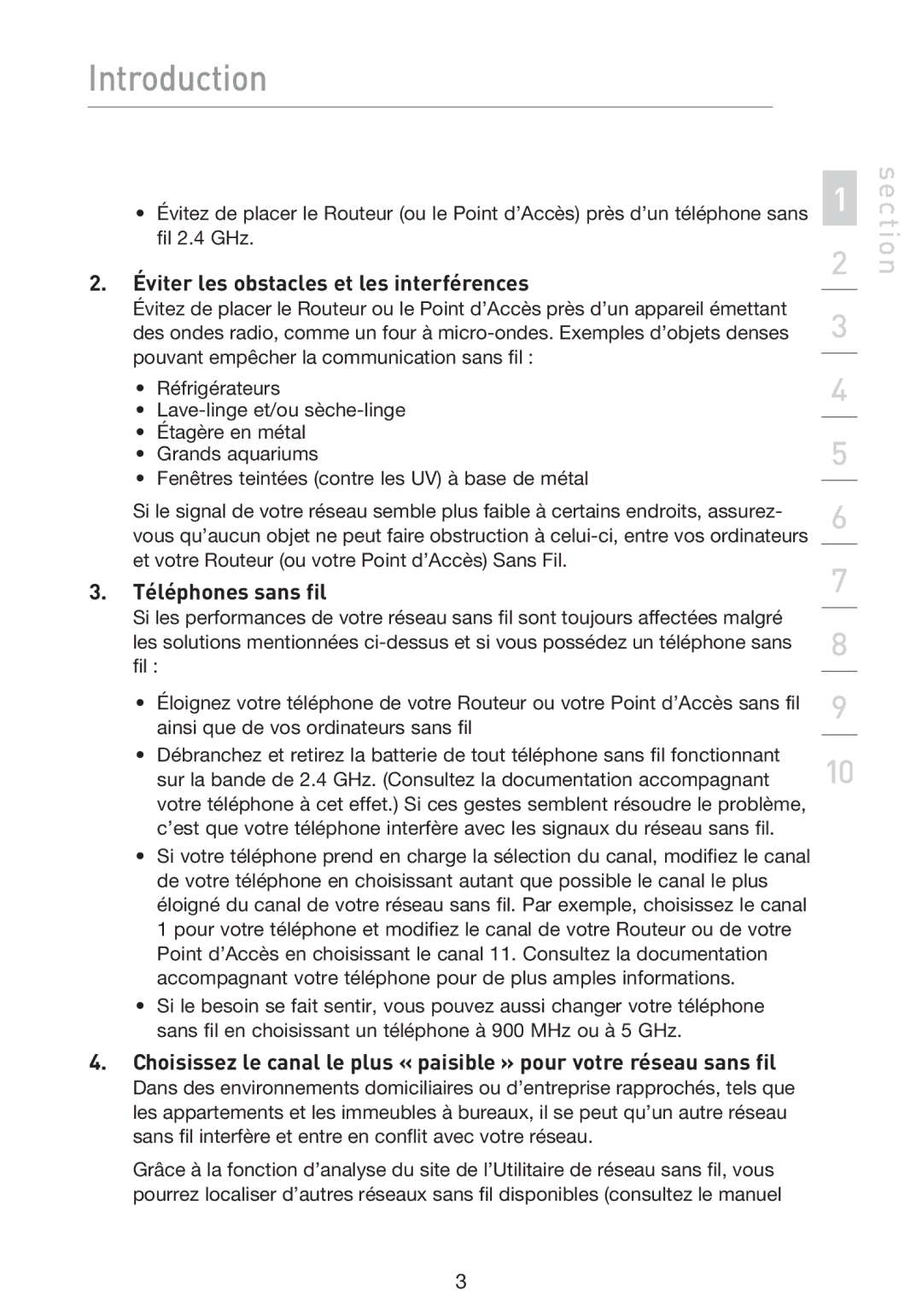 Belkin F5D9230UK4 user manual Éviter les obstacles et les interférences, Téléphones sans fil 