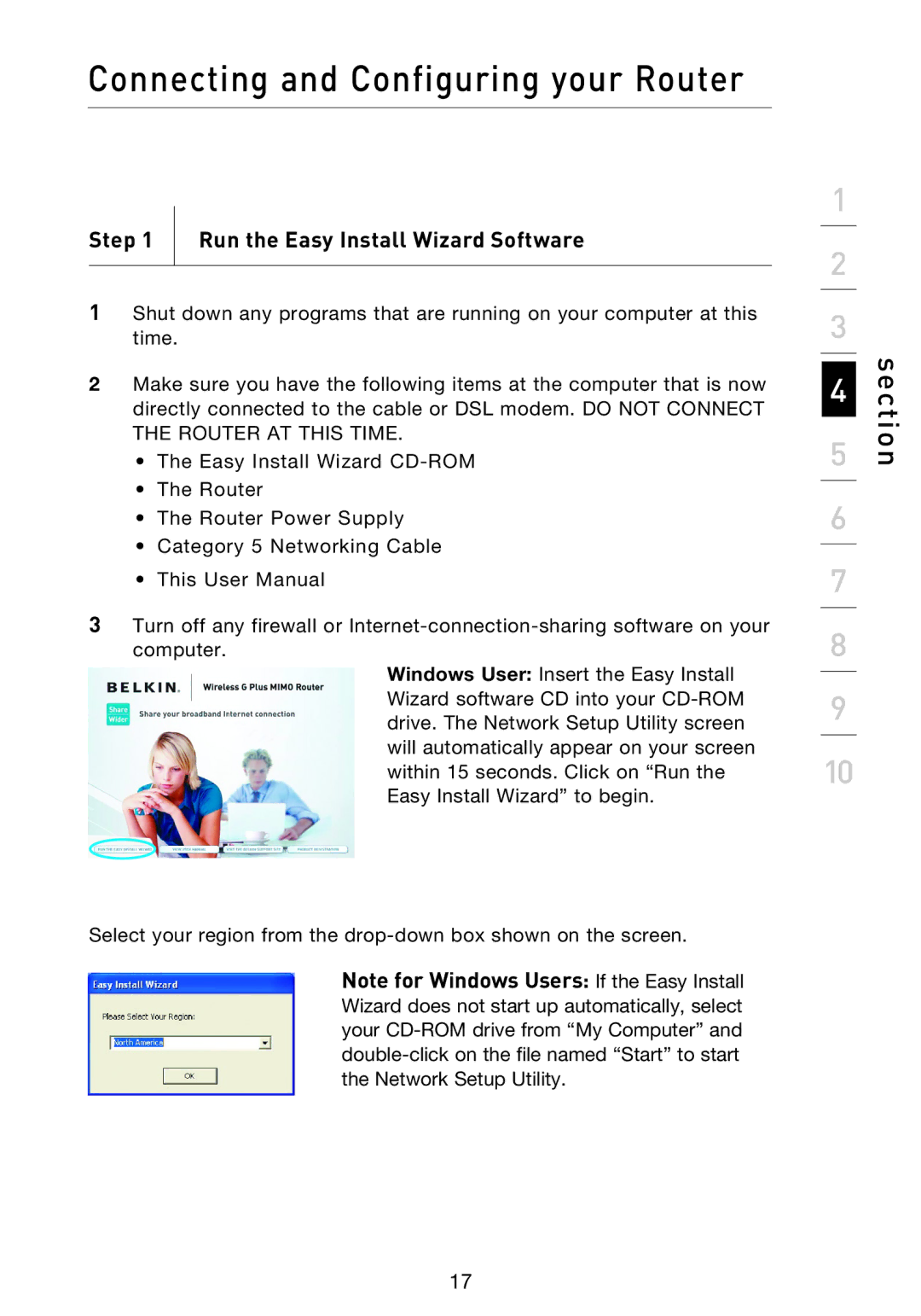 Belkin F5D9230UK4 user manual Step Run the Easy Install Wizard Software 