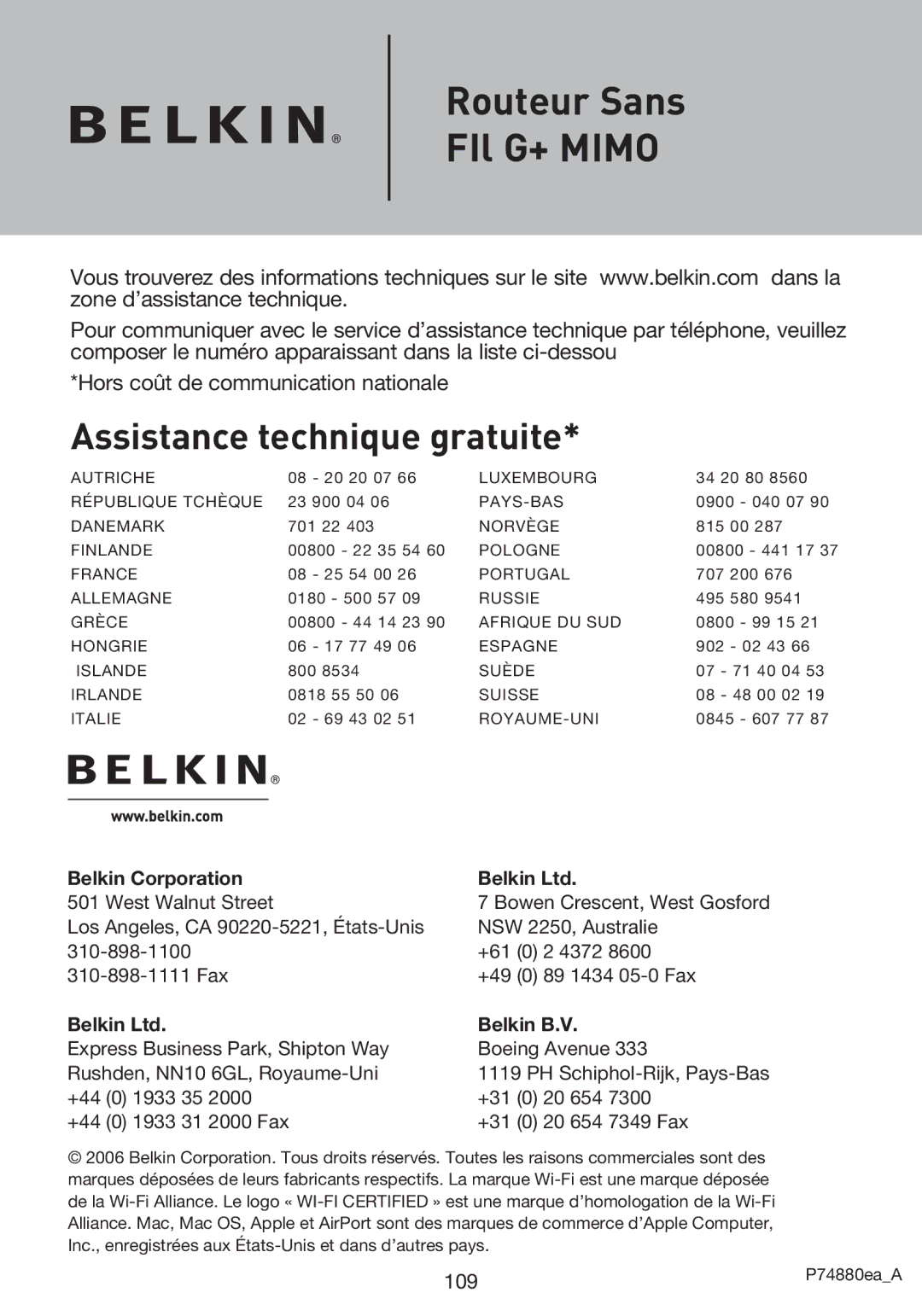 Belkin F5D9230UK4 user manual Routeur Sans FIl G+ Mimo 