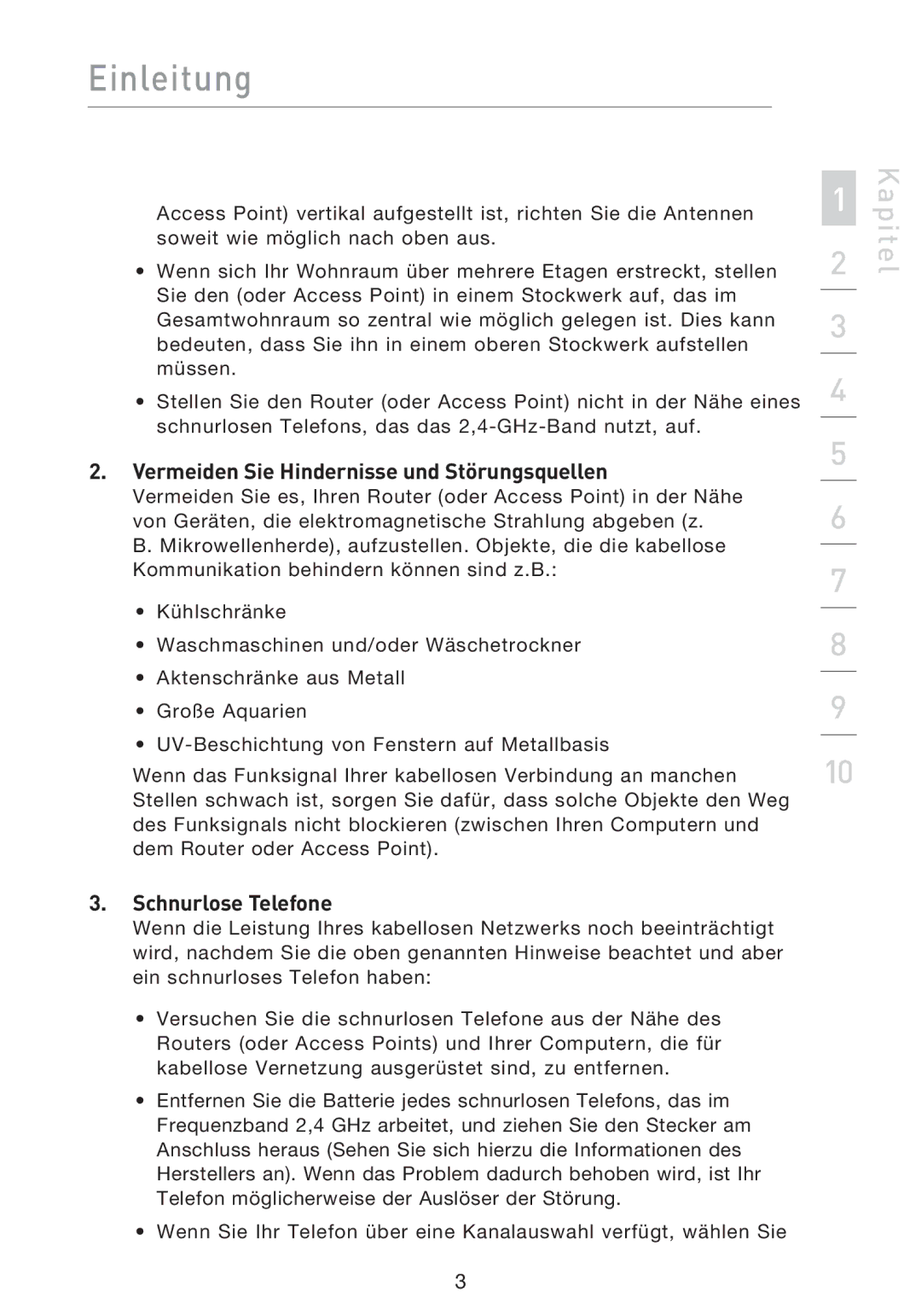 Belkin F5D9230UK4 user manual Vermeiden Sie Hindernisse und Störungsquellen, Schnurlose Telefone 