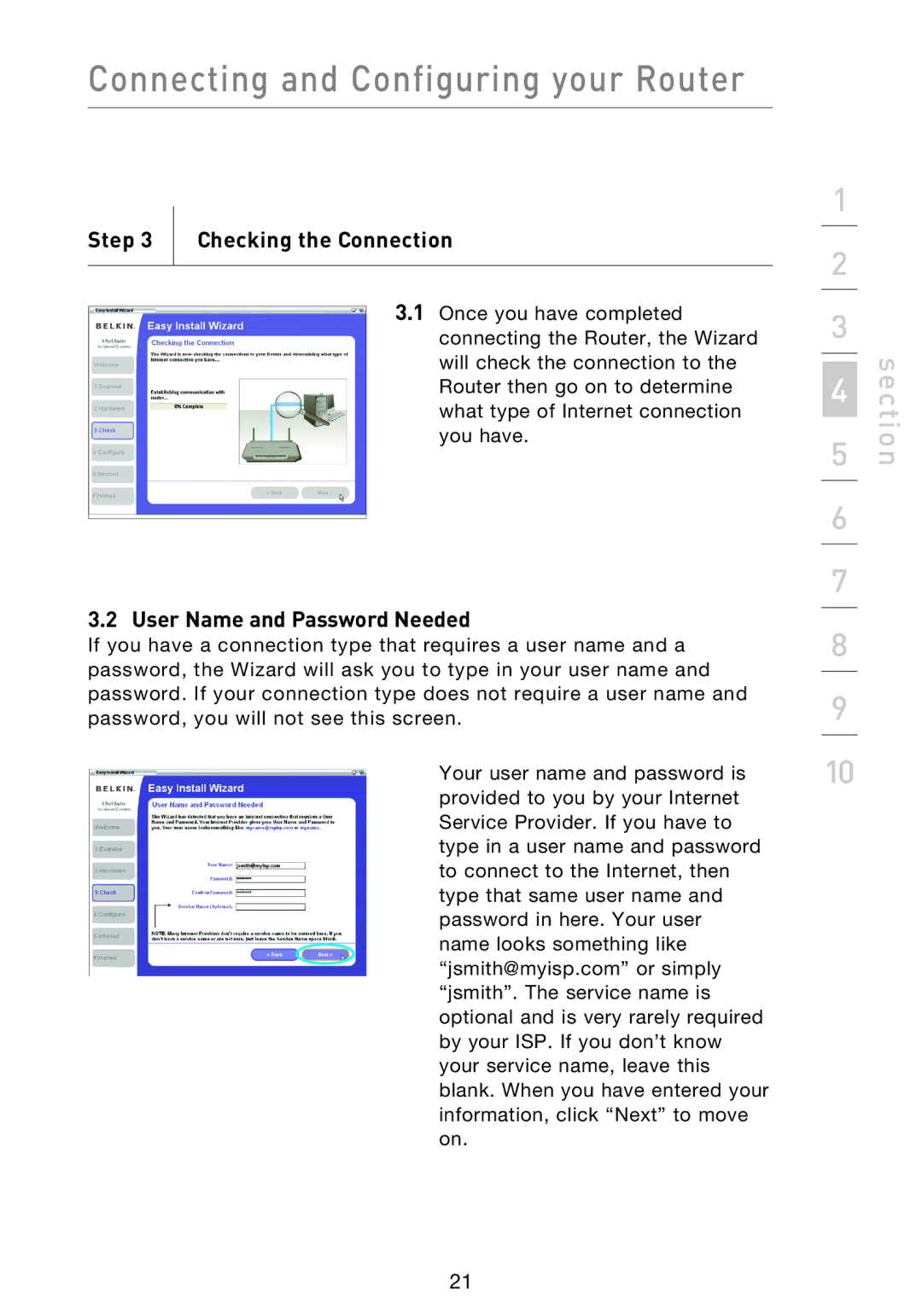 Belkin F5D9230UK4 user manual Step Checking the Connection, User Name and Password Needed 