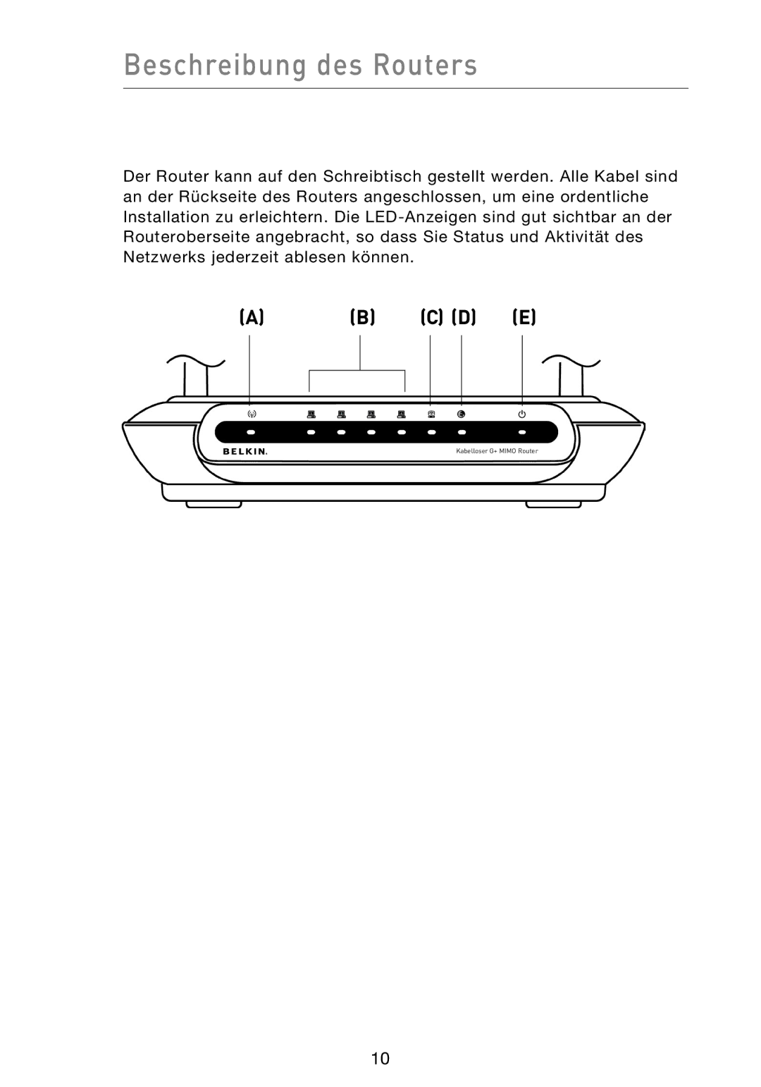 Belkin F5D9230UK4 user manual Beschreibung des Routers 