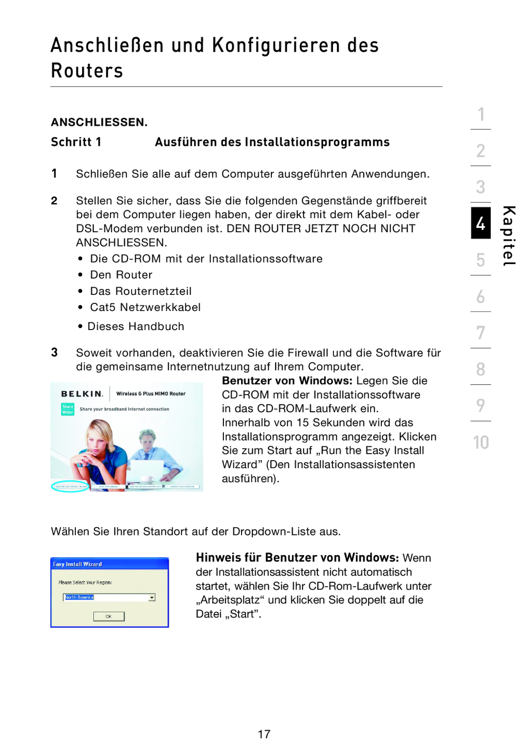 Belkin F5D9230UK4 user manual Schritt Ausführen des Installationsprogramms 