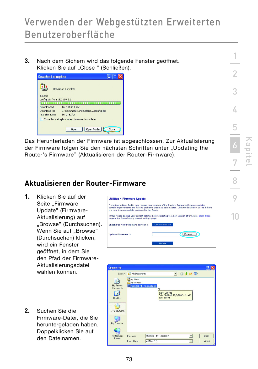 Belkin F5D9230UK4 user manual Aktualisieren der Router-Firmware 